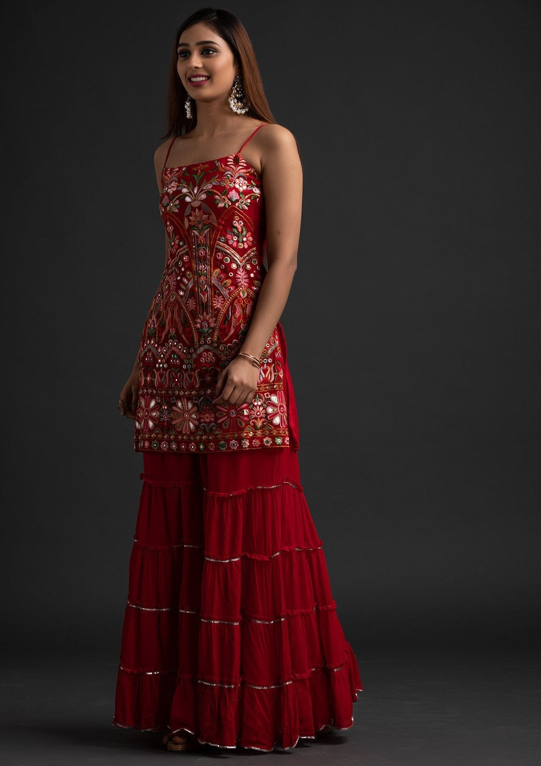 Red Chikankari Georgette Designer Salwar-Suit - koskii