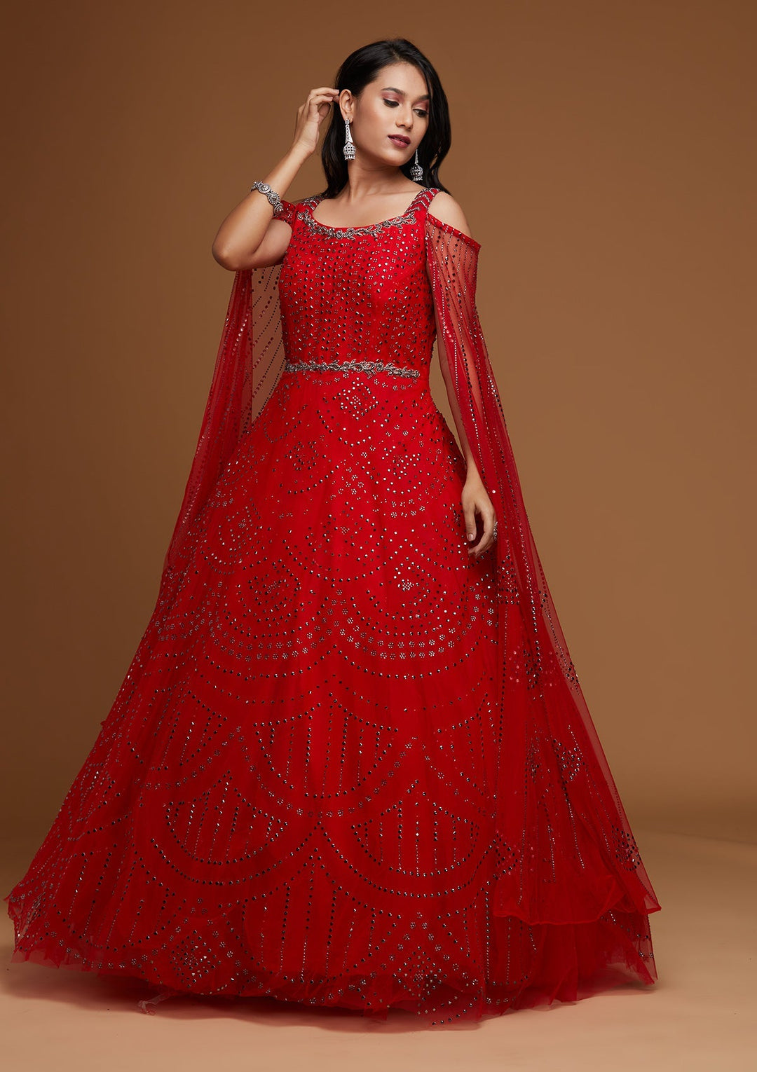 Buy Red Stonework Net Designer Gown Koskii