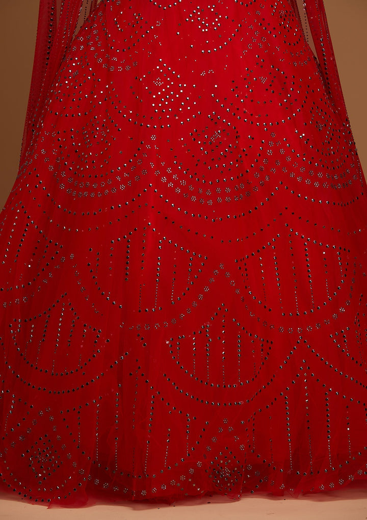 Red Cutdana Net Designer Gown - Koskii