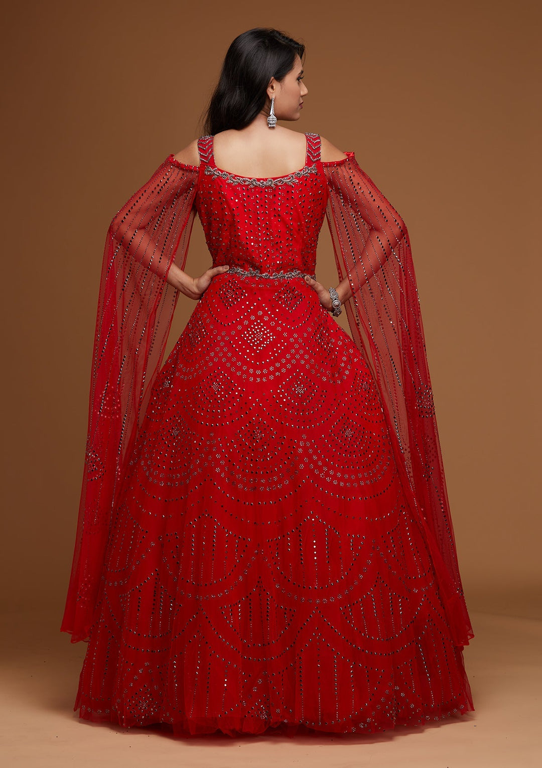 Red Cutdana Net Designer Gown - Koskii