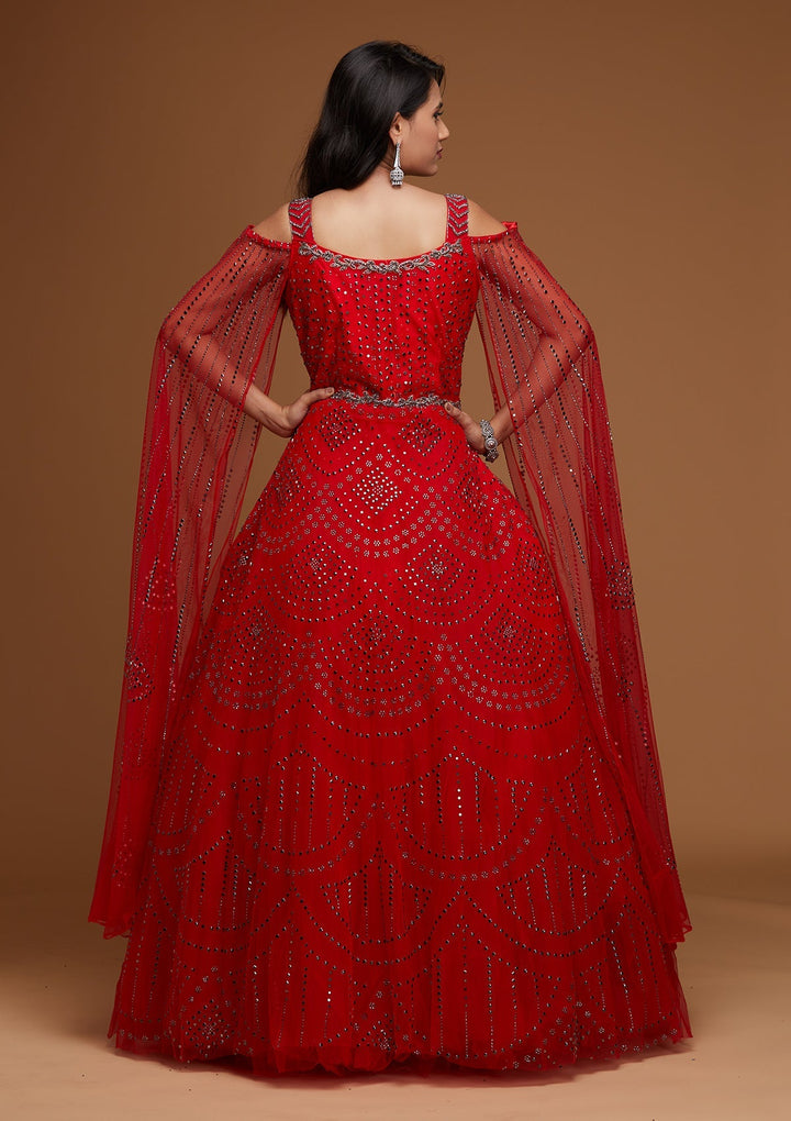 Red Cutdana Net Designer Gown - Koskii