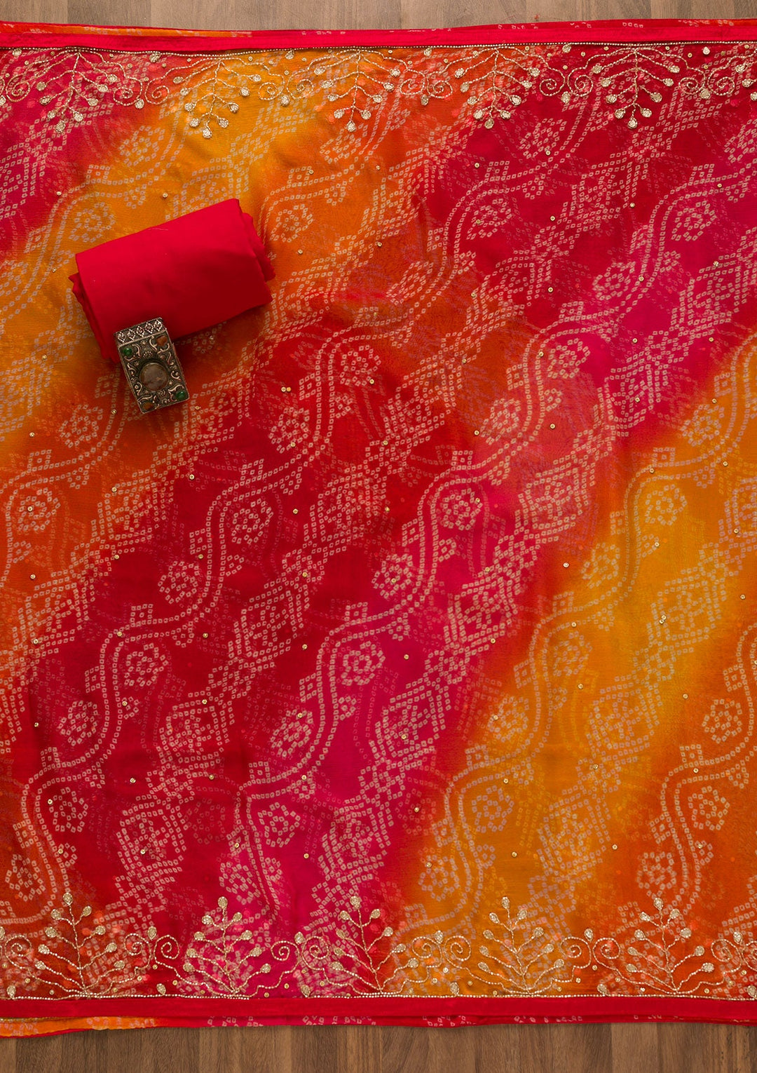 Red Cutdana Semi Crepe Unstitched Salwar Kameez-Koskii