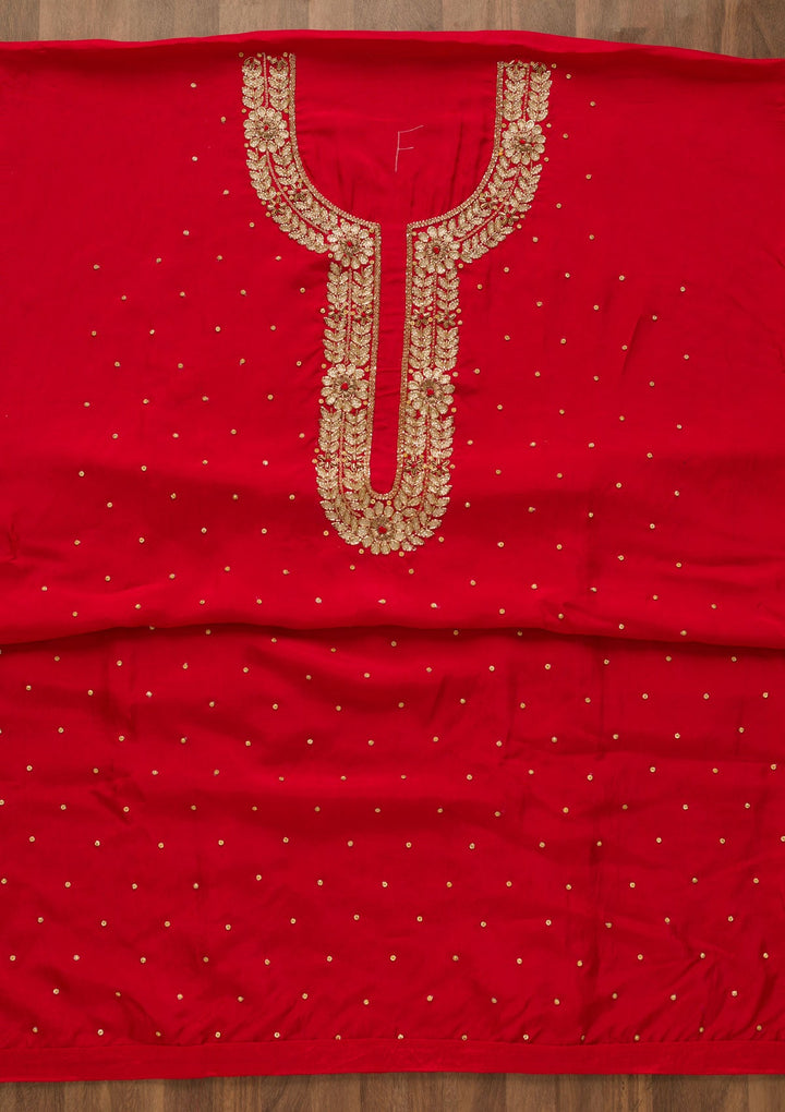 Red Cutdana Semi Crepe Unstitched Salwar Kameez-Koskii