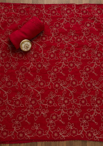 Red Cutdana Tissue Unstitched Salwar Suit-Koskii