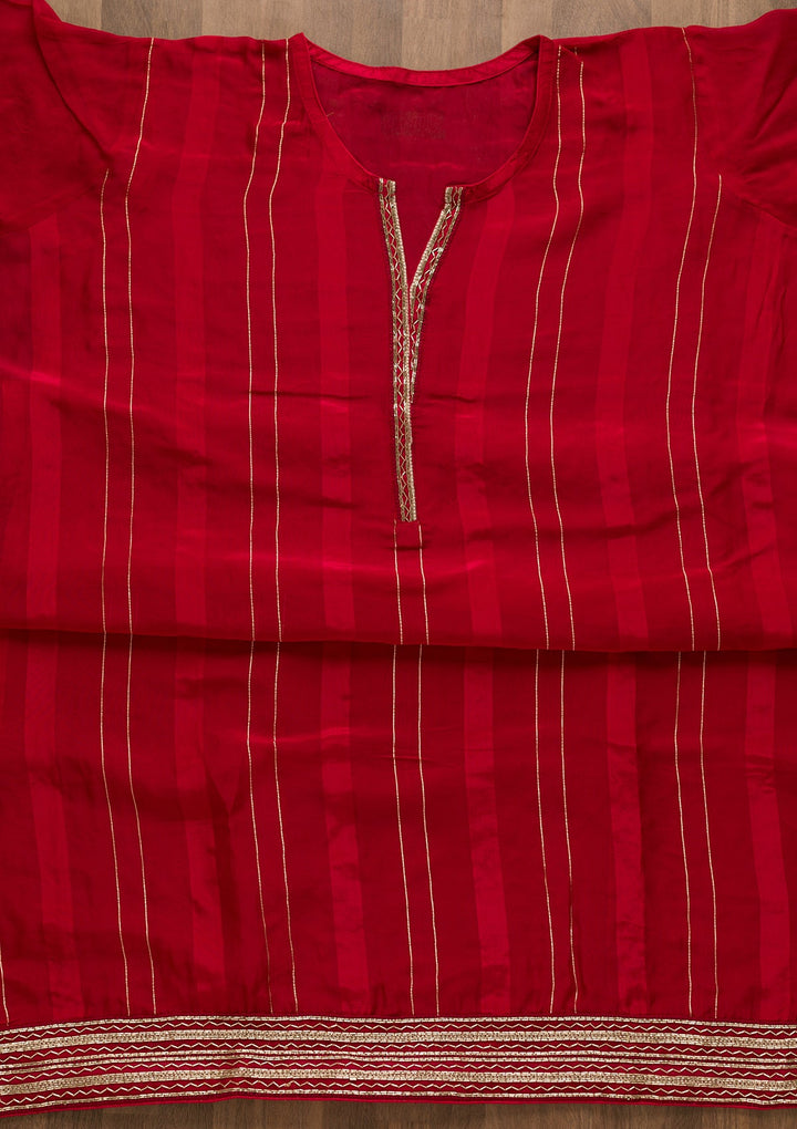 Red Cutdana Tissue Unstitched Salwar Suit-Koskii