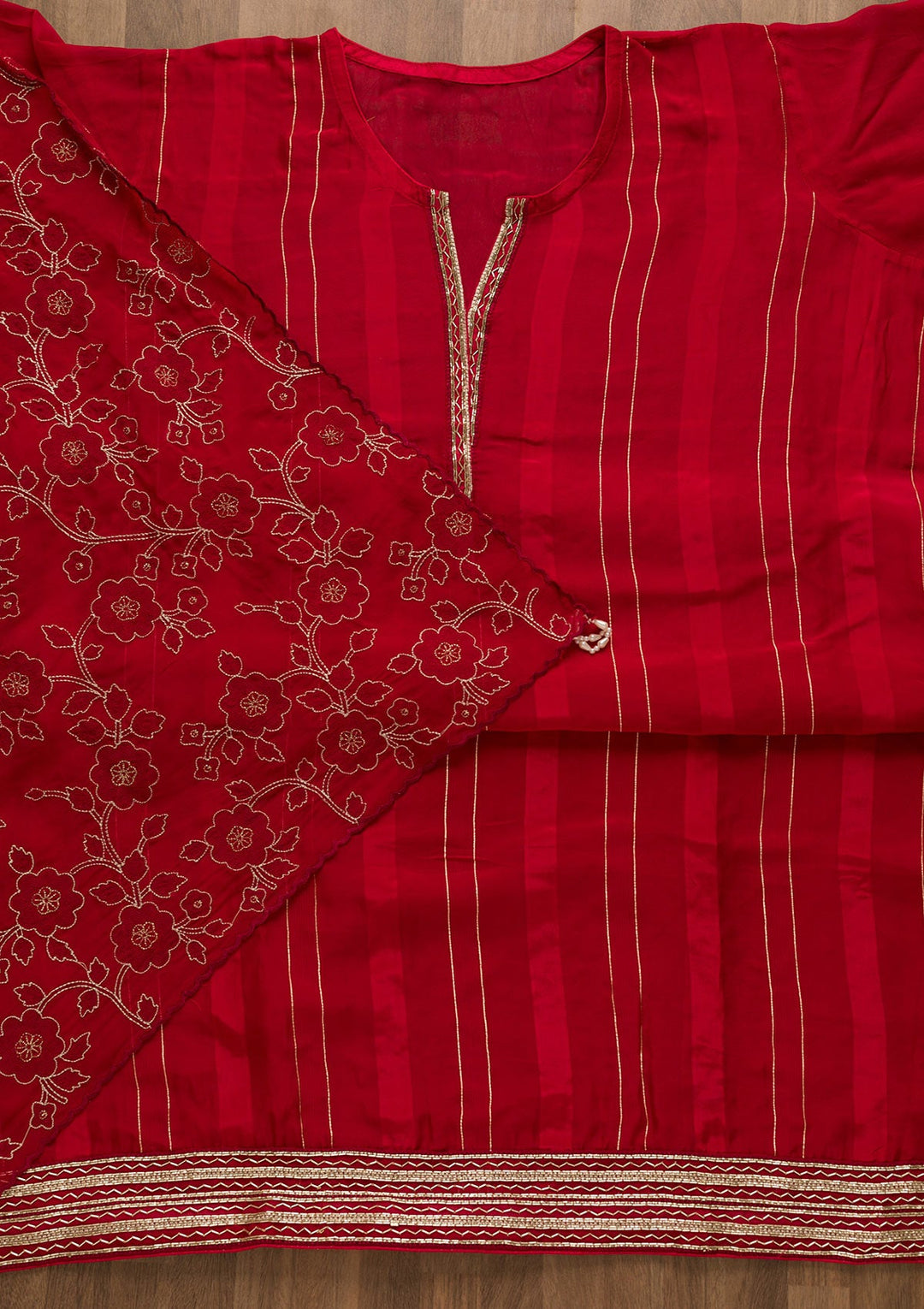 Red Cutdana Tissue Unstitched Salwar Suit-Koskii