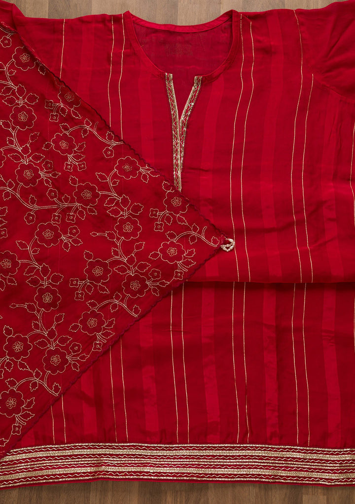 Red Cutdana Tissue Unstitched Salwar Suit-Koskii