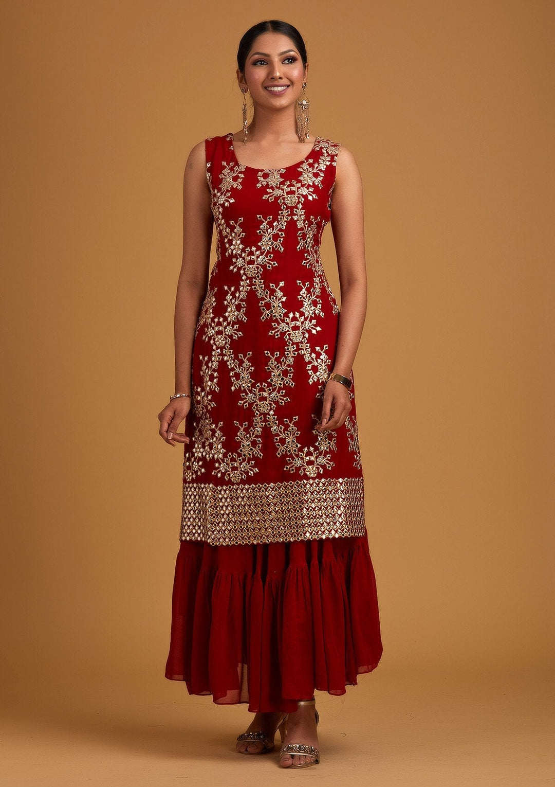 Red Gotapatti Georgette Designer Salwar-Suit - koskii