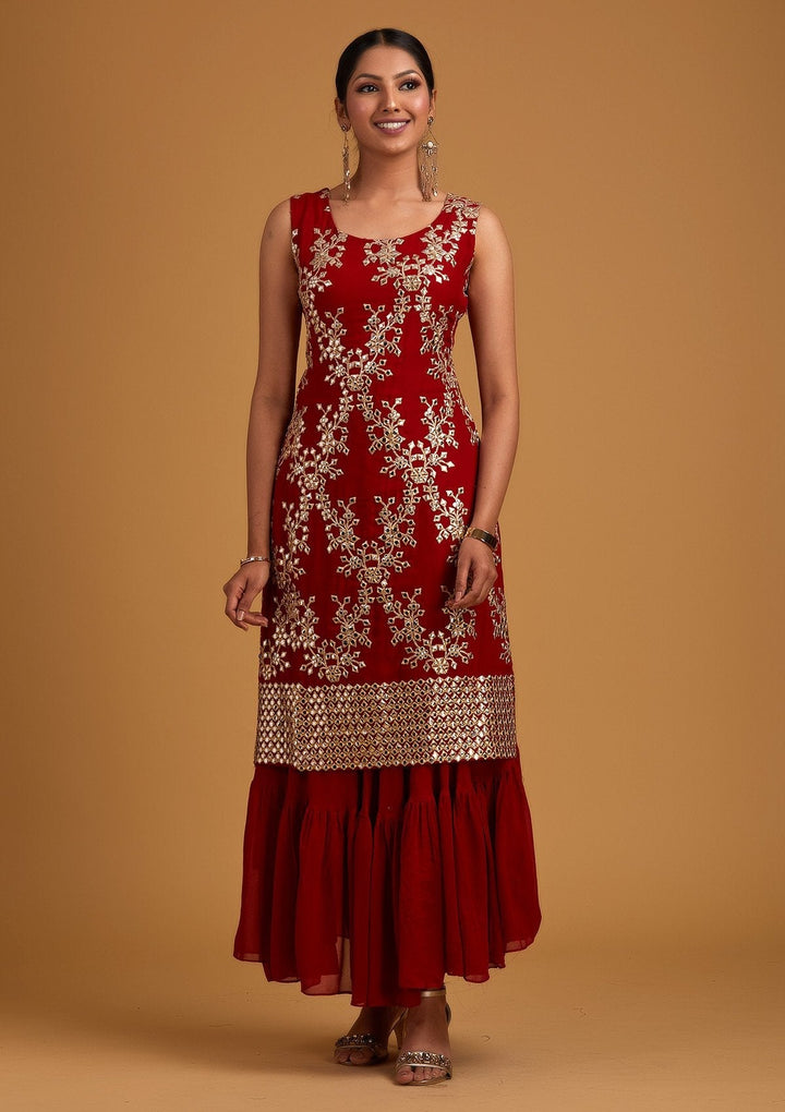 Red Gotapatti Georgette Designer Salwar-Suit - koskii