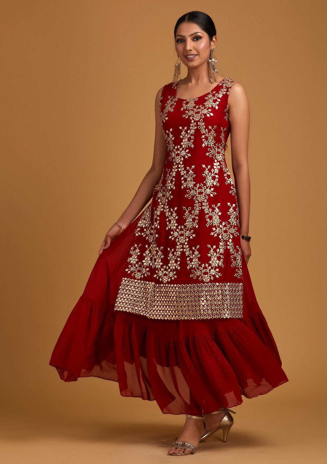 Red Gotapatti Georgette Designer Salwar-Suit - koskii