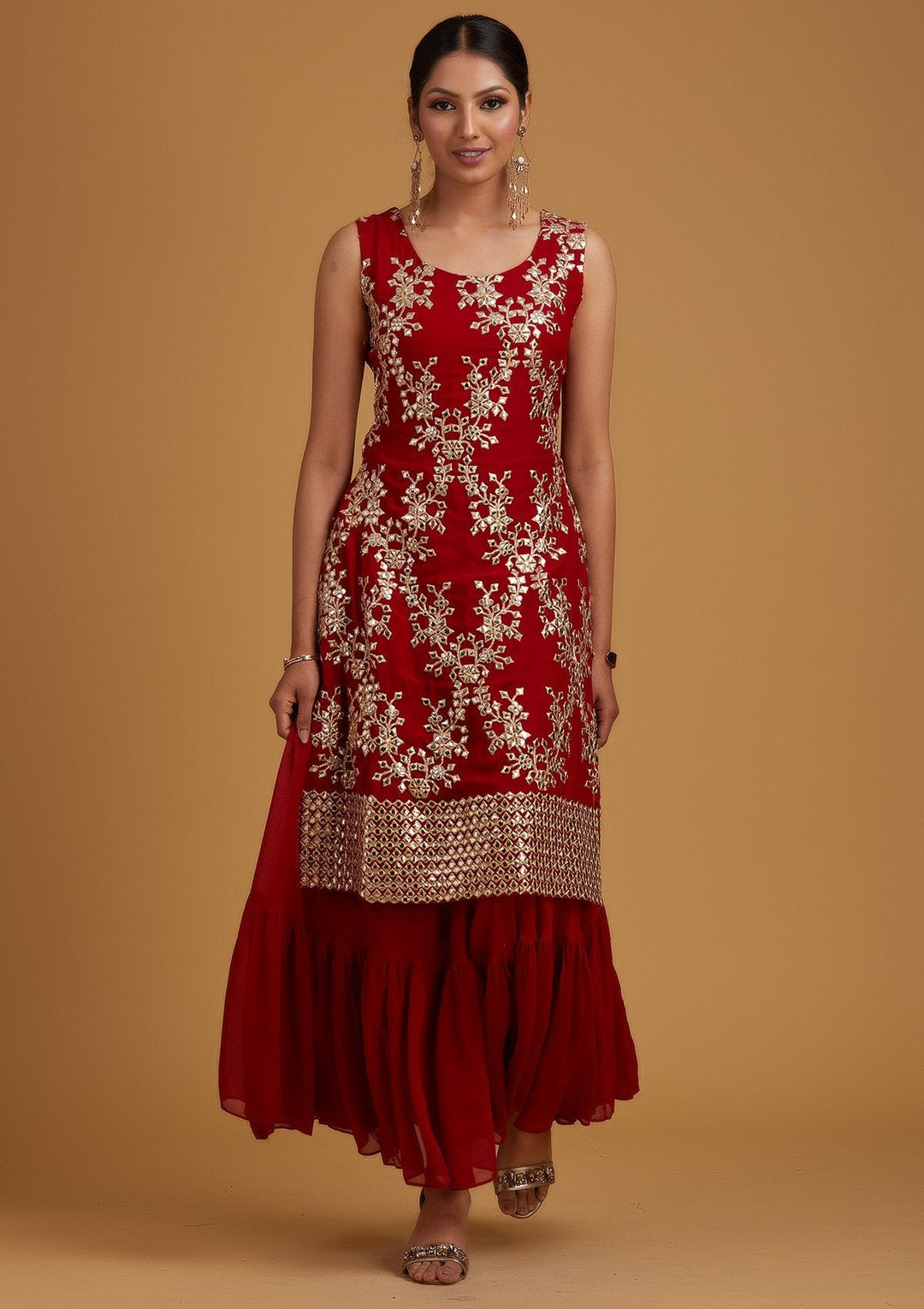 Red Gotapatti Georgette Designer Salwar-Suit - koskii