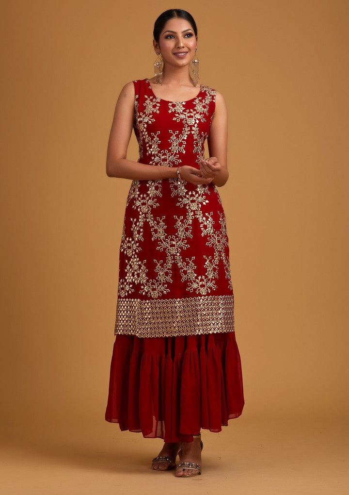 Red Gotapatti Georgette Designer Salwar-Suit - koskii