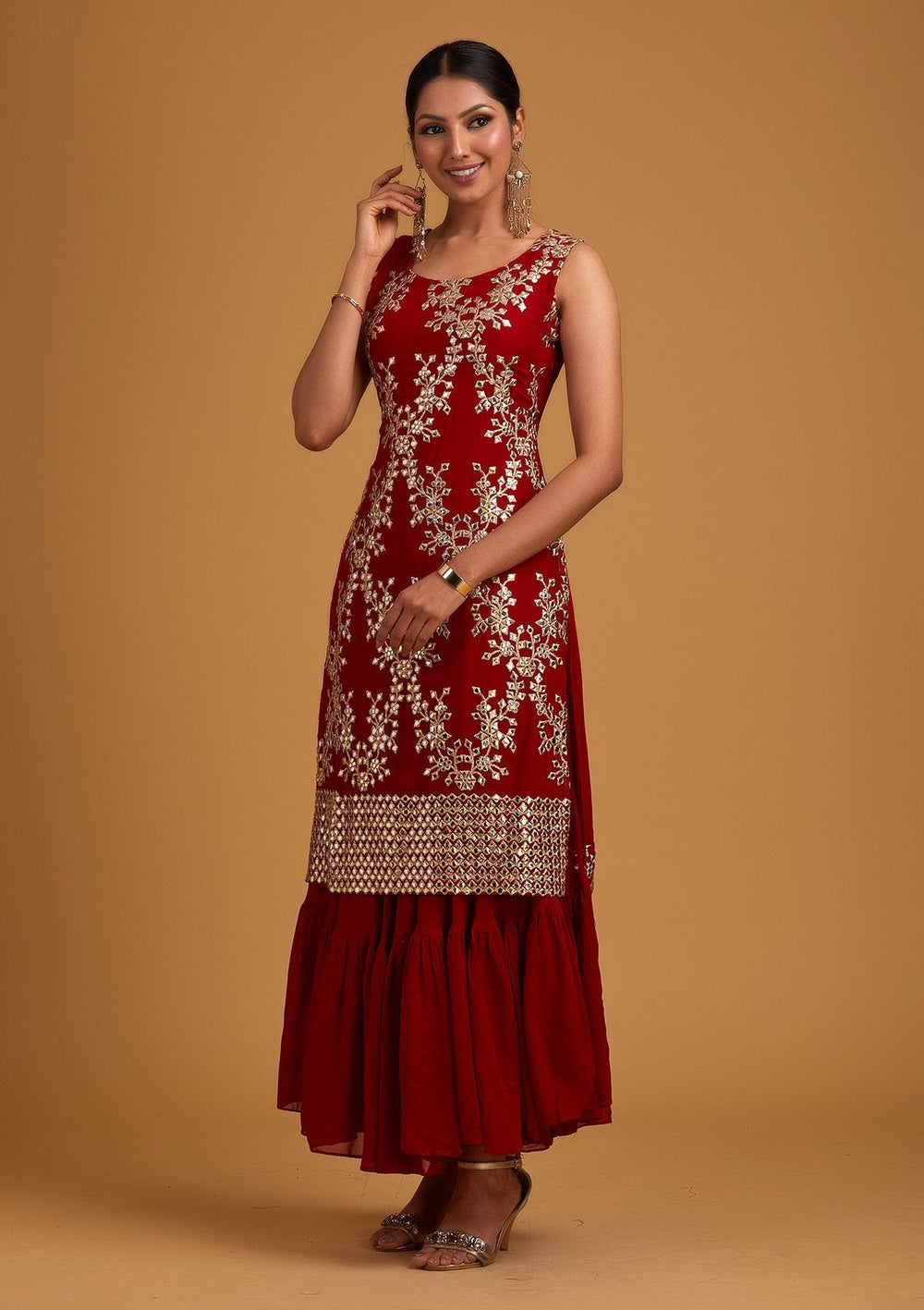 Red Gotapatti Georgette Designer Salwar-Suit - koskii