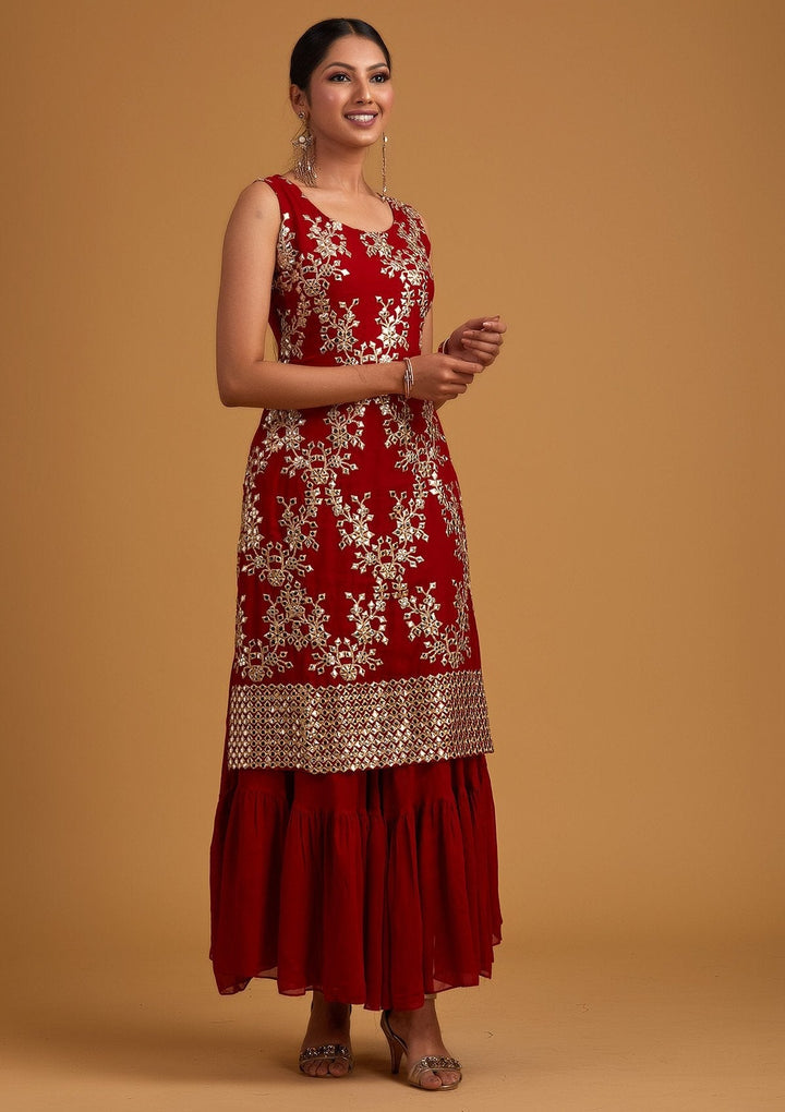 Red Gotapatti Georgette Designer Salwar-Suit - koskii