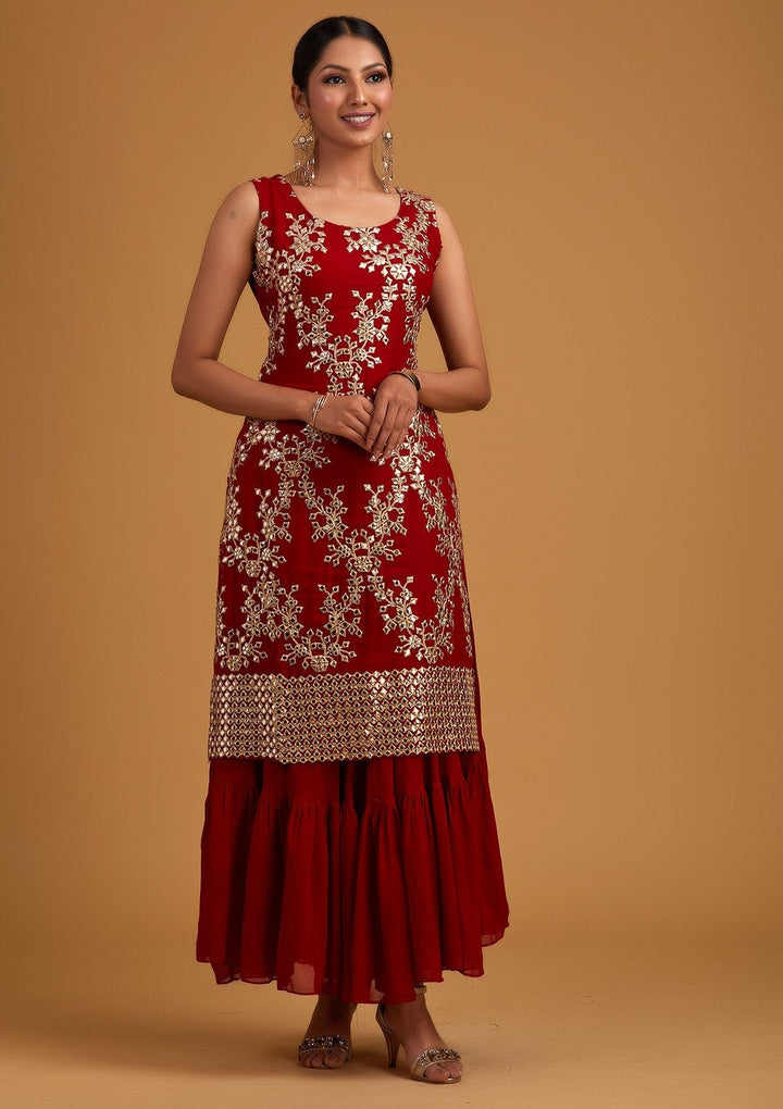 Red Gotapatti Georgette Designer Salwar-Suit - koskii