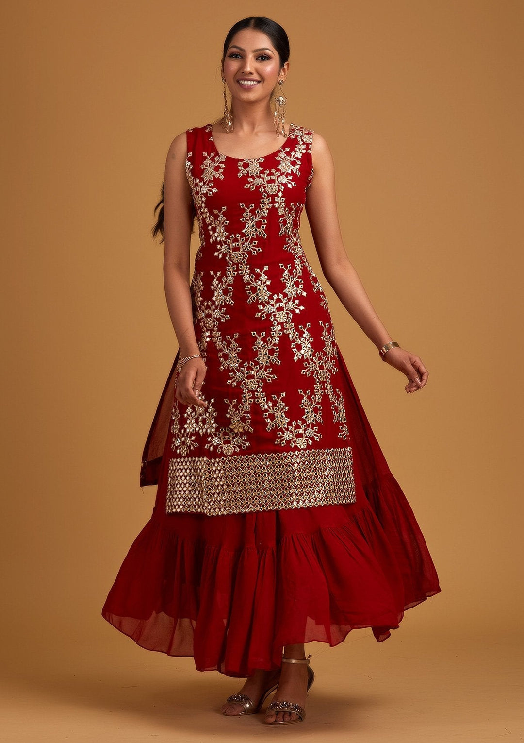Red Gotapatti Georgette Designer Salwar-Suit - koskii