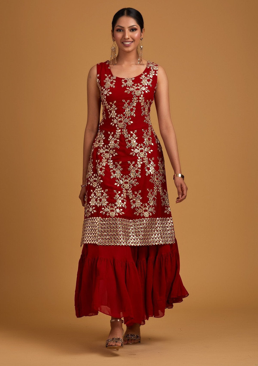 Red Gotapatti Georgette Designer Salwar-Suit - koskii