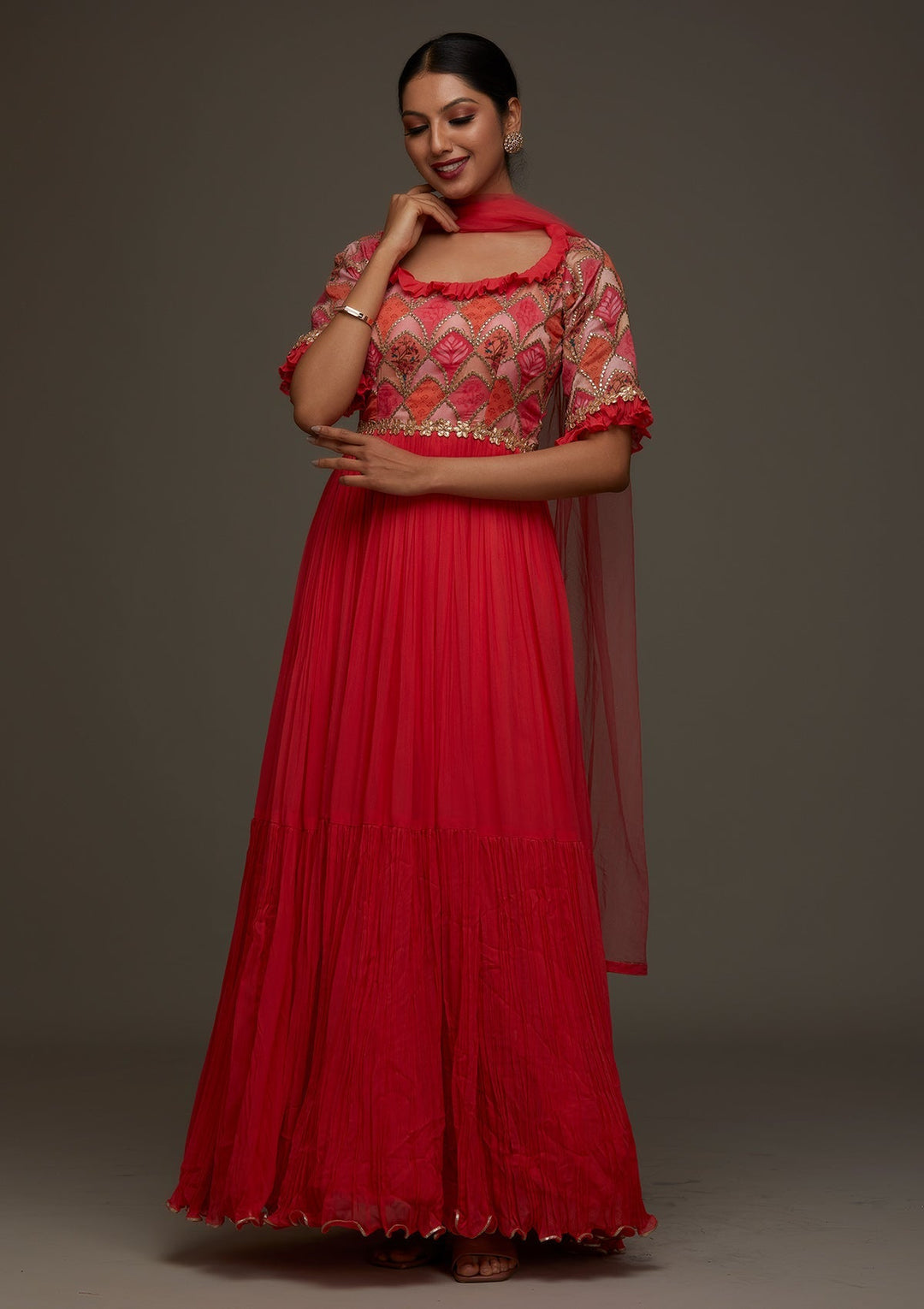 Red Gotapatti Georgette Designer Anarkali Suit- Koskii