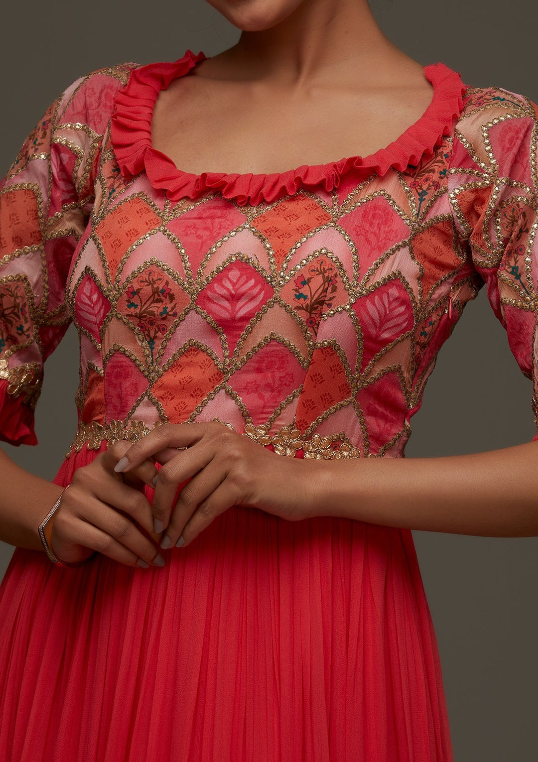 Red Gotapatti Georgette Designer Anarkali Suit - Koskii