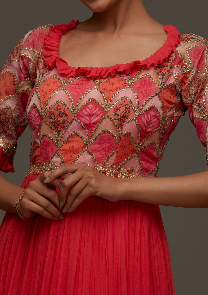 Red Gotapatti Georgette Designer Anarkali Suit - Koskii