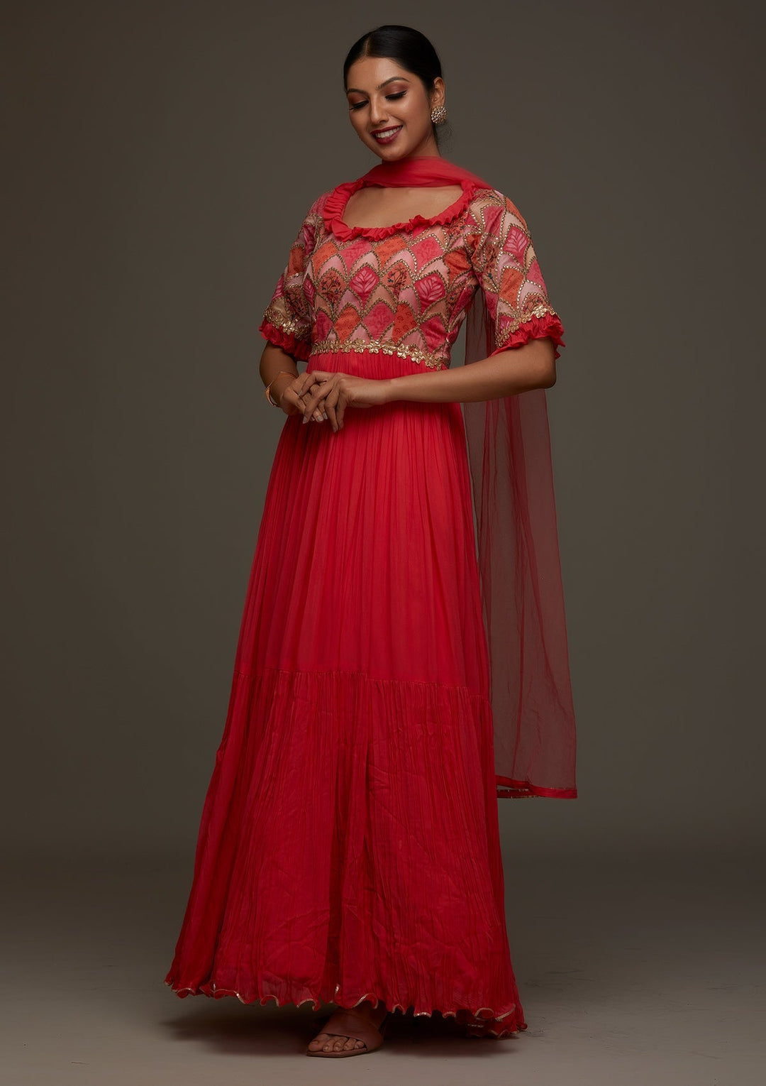Red Gotapatti Georgette Designer Anarkali Suit - Koskii