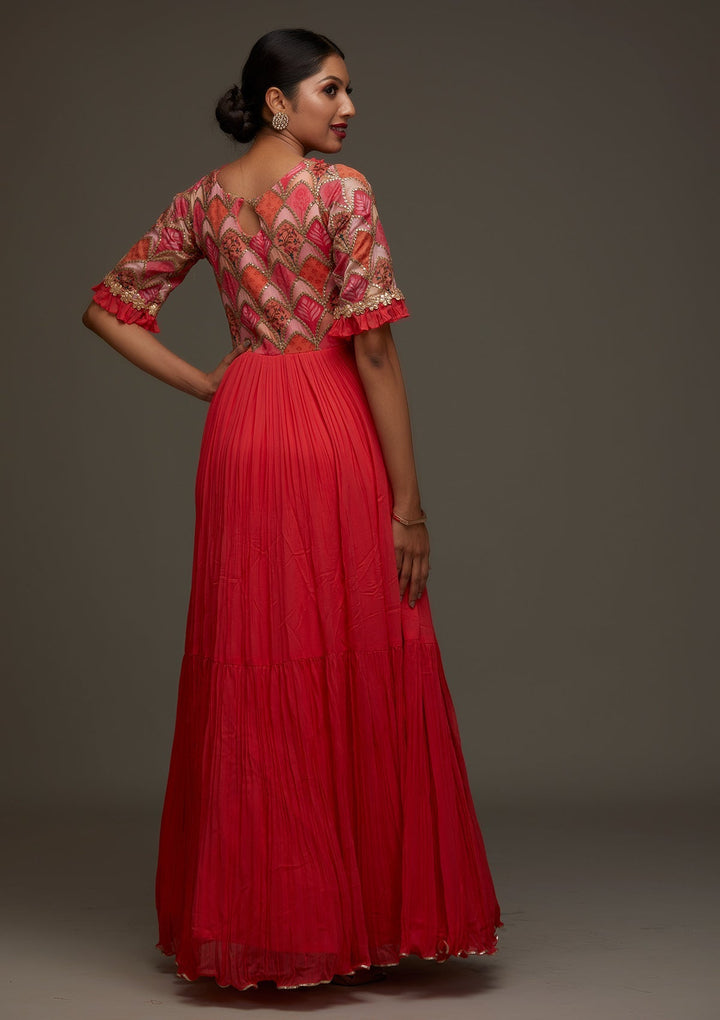 Red Gotapatti Georgette Designer Anarkali Suit - Koskii