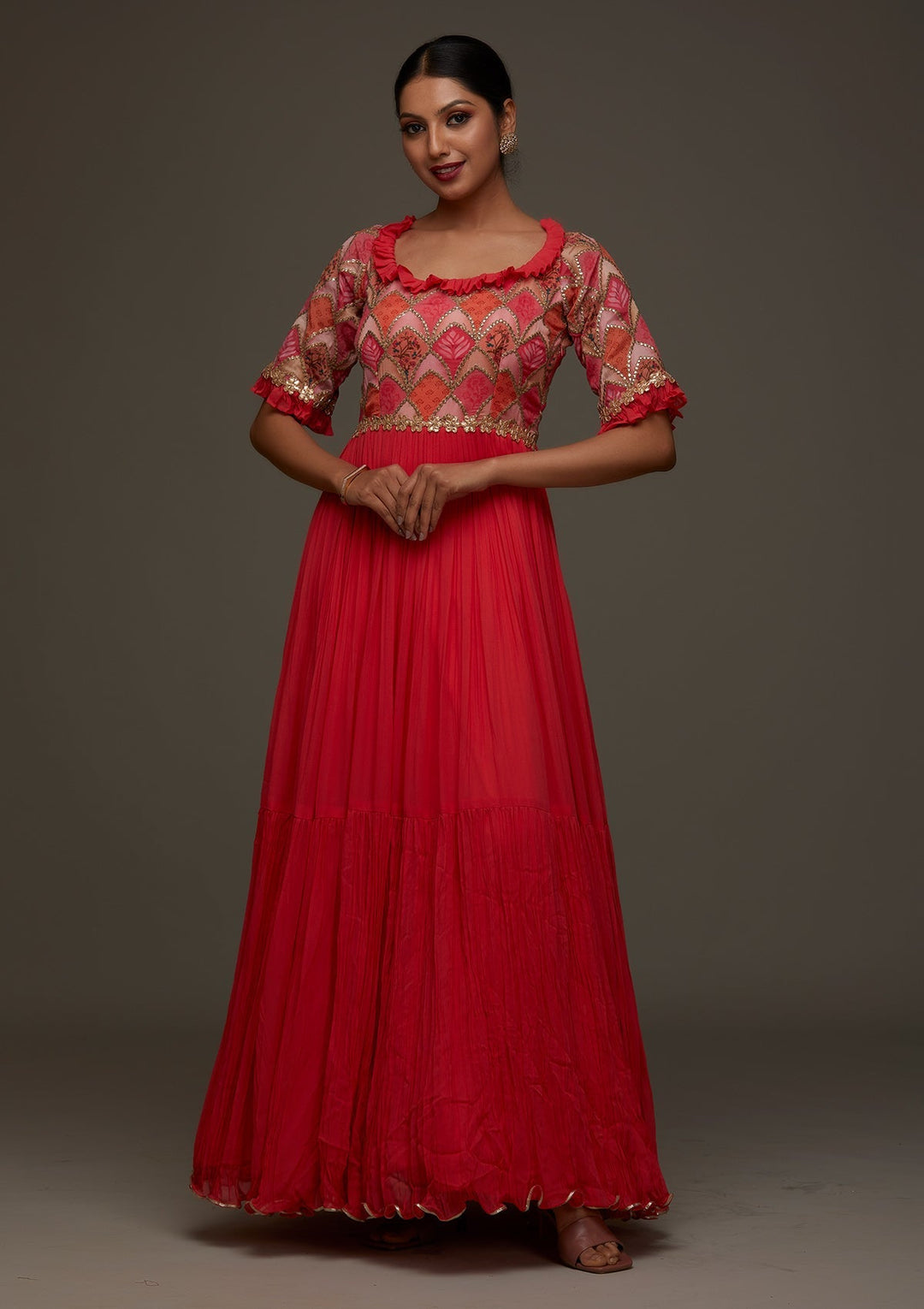Red Gotapatti Georgette Designer Anarkali Suit - Koskii