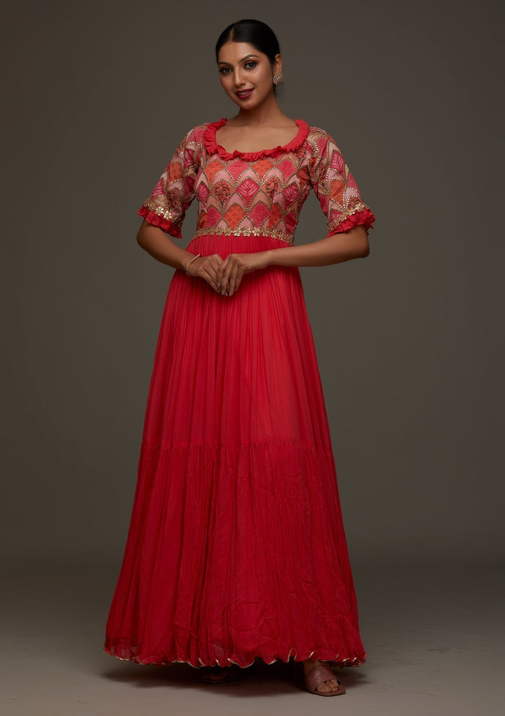 Red Gotapatti Georgette Designer Anarkali Suit - Koskii
