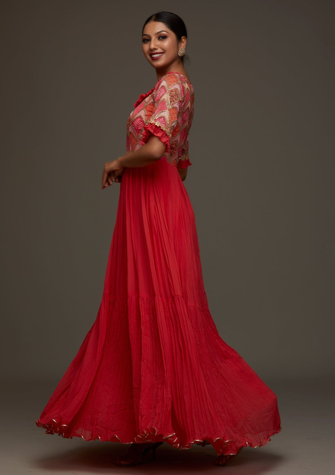 Red Gotapatti Georgette Designer Anarkali Suit - Koskii