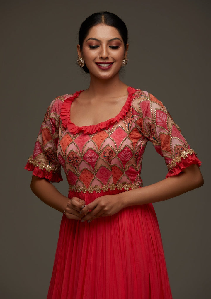 Red Gotapatti Georgette Designer Anarkali Suit - Koskii