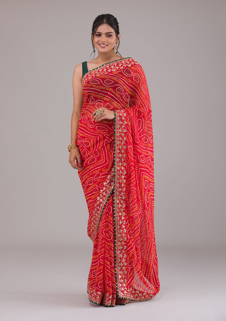 Red Gotapatti Georgette Saree-Koskii