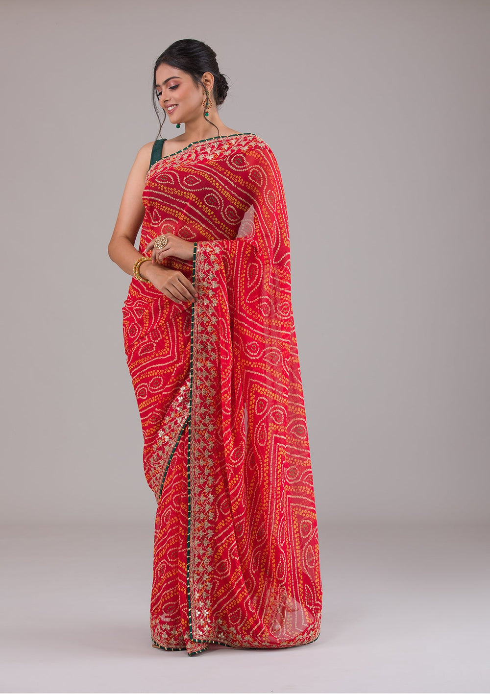 Red Gotapatti Georgette Saree-Koskii