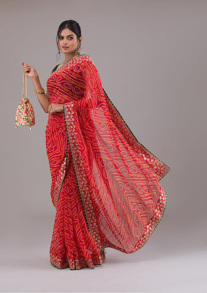 Red Gotapatti Georgette Saree-Koskii