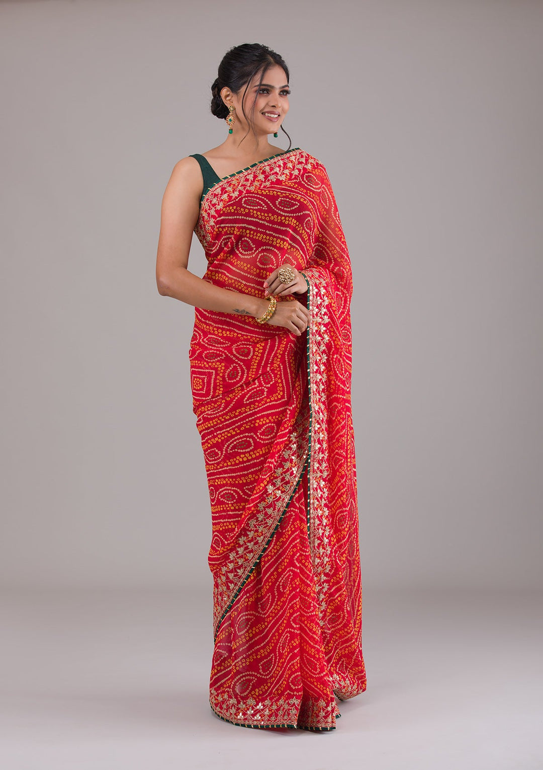 Red Gotapatti Georgette Saree-Koskii