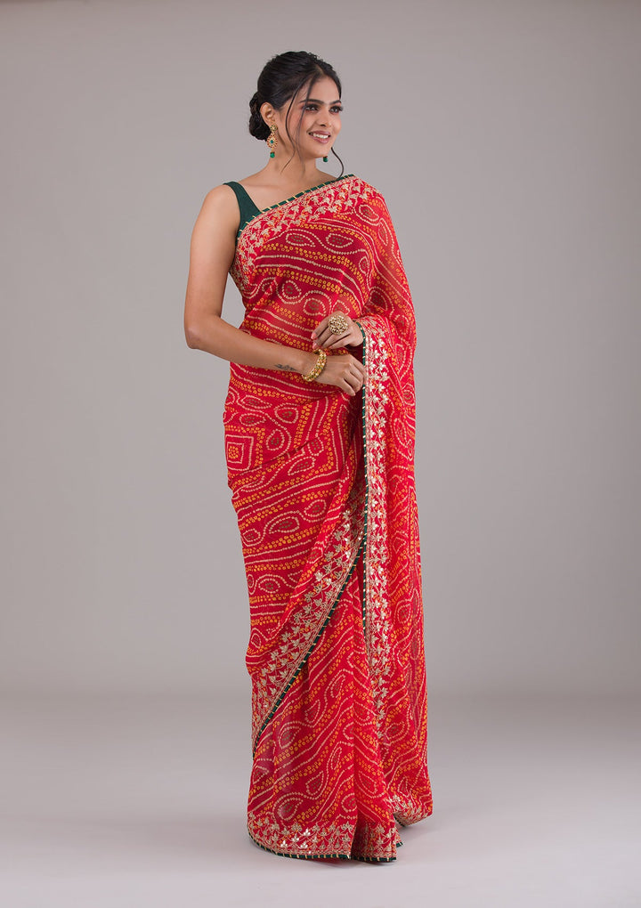 Red Gotapatti Georgette Saree-Koskii