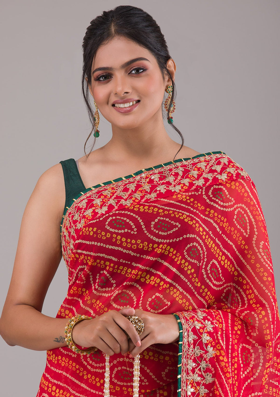 Red Gotapatti Georgette Saree-Koskii