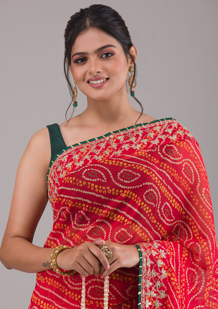 Red Gotapatti Georgette Saree-Koskii