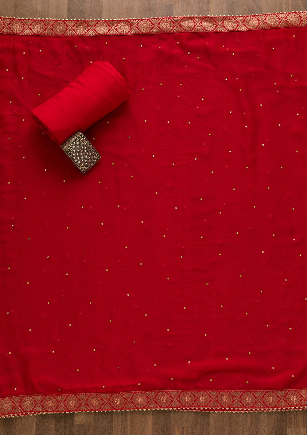 Red Gotapatti Organza Unstitched Salwar Kameez-Koskii
