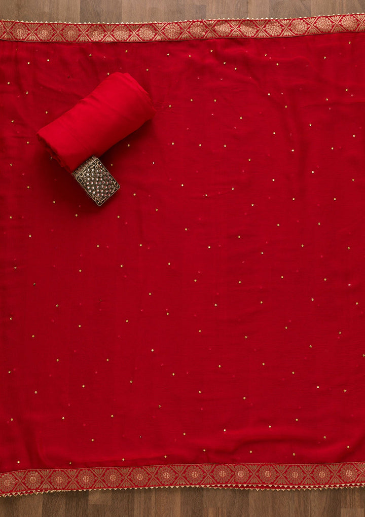 Red Gotapatti Organza Unstitched Salwar Kameez-Koskii