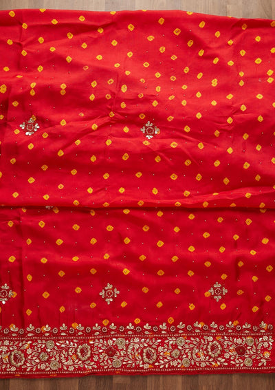 Red Gotapatti Semi Crepe Unstitched Salwar Suit-Koskii