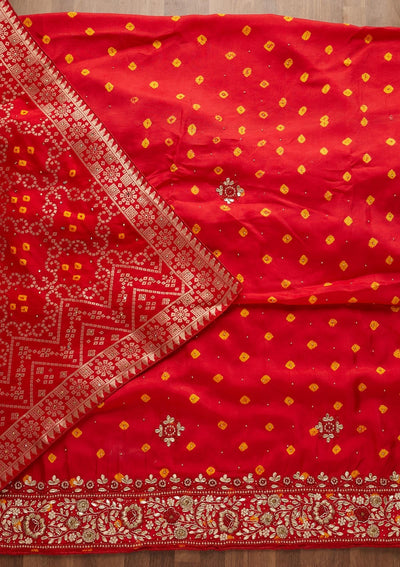 Red Gotapatti Semi Crepe Unstitched Salwar Suit-Koskii