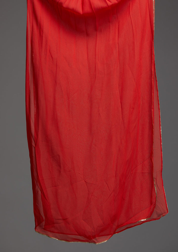 Red Sequins Georgette Designer Lehenga - Koskii