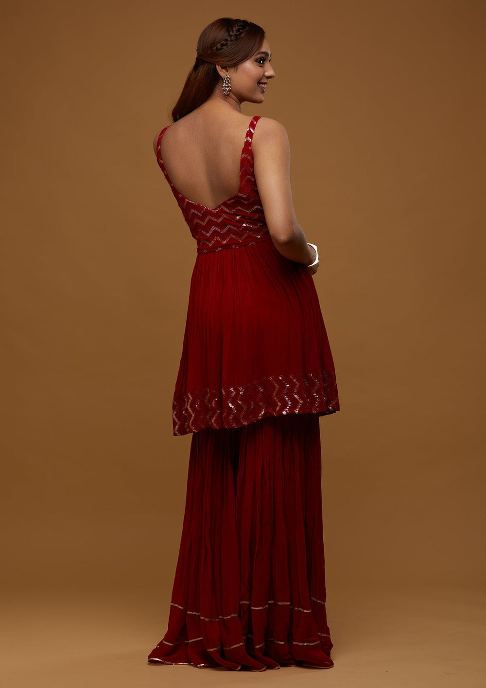 Red Sequins Georgette Designer Salwar Suit - Koskii