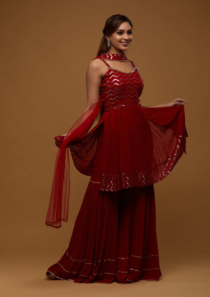 Red Sequins Georgette Designer Salwar Suit - Koskii