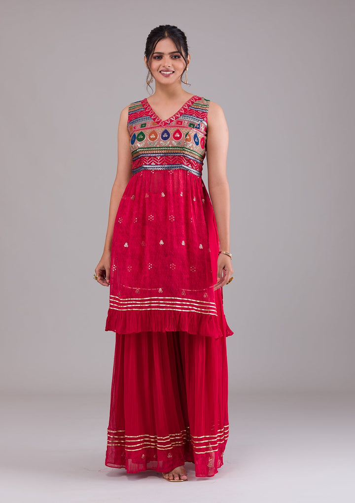 Red Sequins Georgette Salwar Suit-Koskii