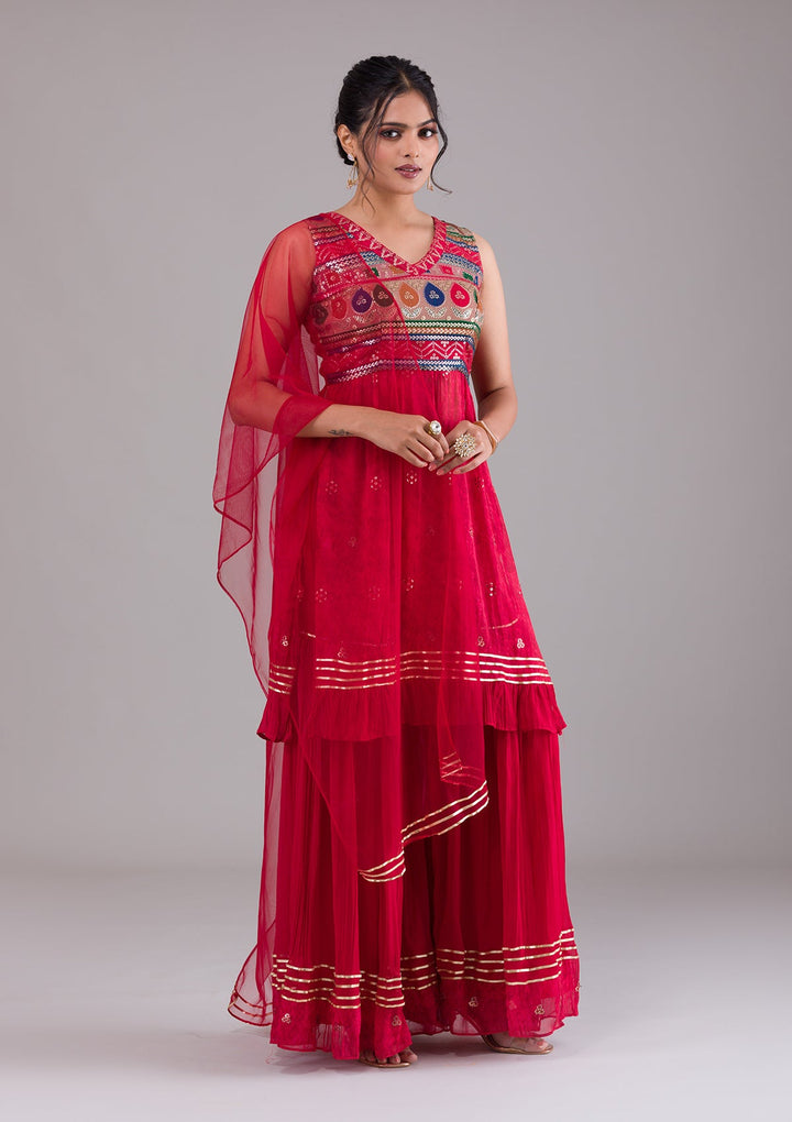 Red Sequins Georgette Salwar Suit-Koskii
