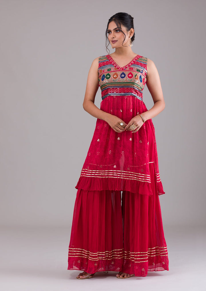 Red Sequins Georgette Salwar Suit-Koskii