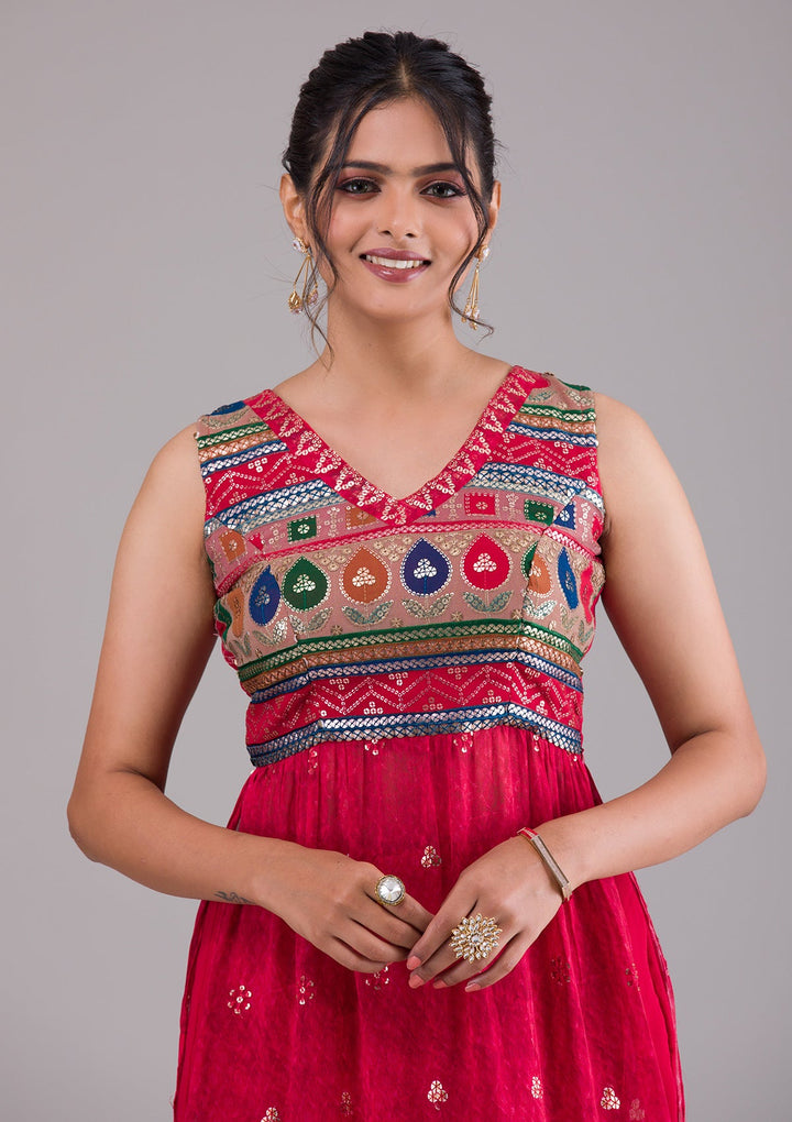Red Sequins Georgette Salwar Suit-Koskii