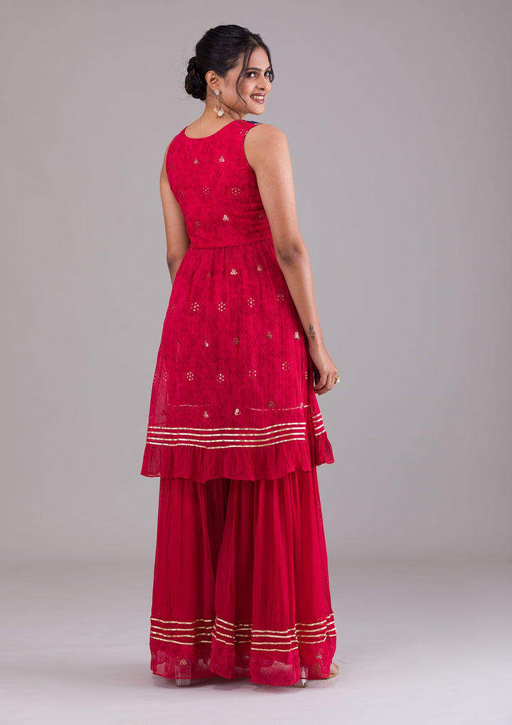 Red Sequins Georgette Salwar Suit-Koskii