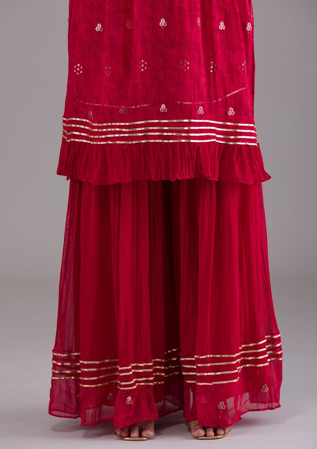Red Sequins Georgette Salwar Suit-Koskii